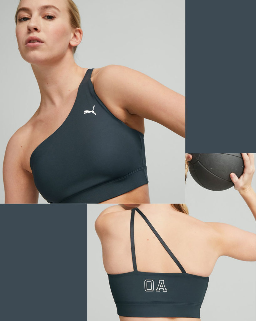 PUMA Training Strong mid support sports bra in gray