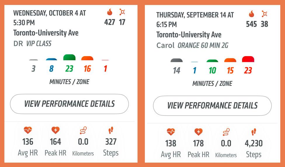 Orange Theory Fitness heart rate monitors (Core and Burn types