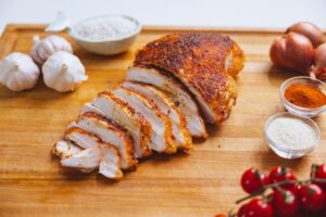 Sliced roast turkey breast.